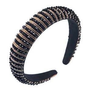 Fashion Hand-beaded Temperament Headband Black and Gold